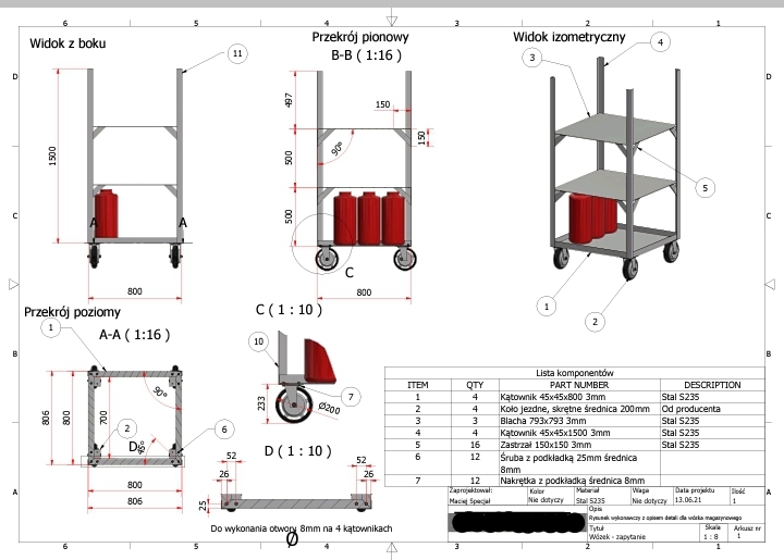 Dokumentacja techniczna wózka warsztatowego