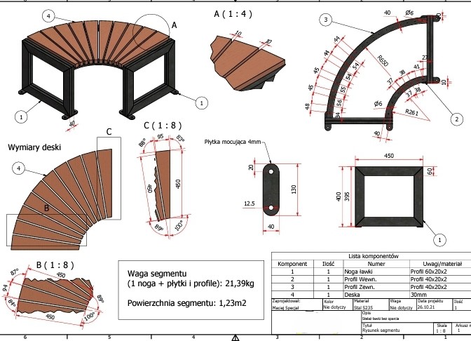 Ławka okalająca drzewo – czteromodułowa