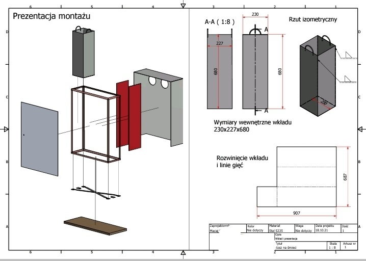 Dokumentacja techniczna oraz wdrożenie koszów na śmieci – trójdzielnego